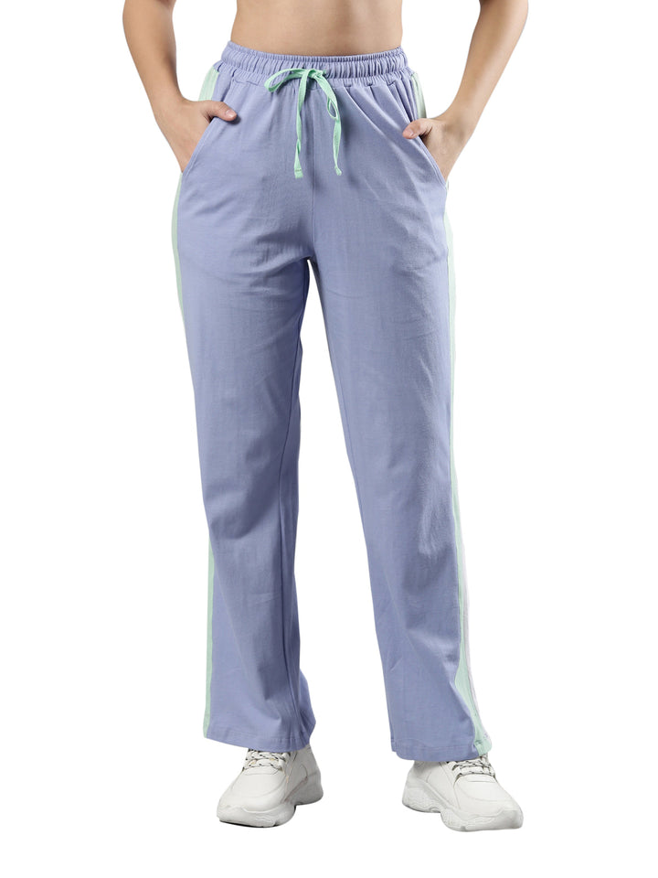 Women's Solid Track Pants, Cotton Fabric with Drawstring Waistband