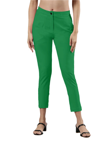 Women's Smart Pants, Cotton Fabric with Zip Button Closure and Pockets Grass Green