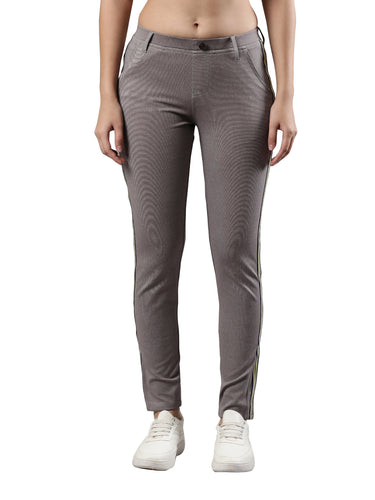 Women's Side Tape Jeggings, Poly Cotton with Elastic Waistband Grey