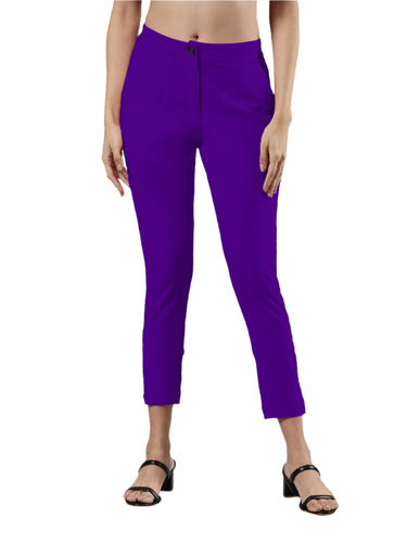 Women's Smart Pants, Cotton Fabric with Zip Button Closure and Pockets Indigo
