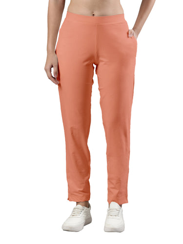 Women's Trouleg, Cotton Fabric with Elastic Waistband and Zip Pockets Peach