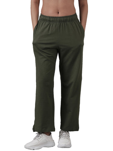 Women’s Straight-Leg Track Pants | Relaxed Fit  with Elastic Waist & Drawstring, Lightweight Cotton-Spandex Fabric, Casual Lounge & Activewear Bottoms,Olive |Pack of 1