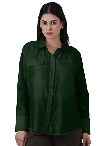 Femmora Women’s Solid Full Sleeve  Shirt | Lightweight 80% Viscose 20% Polyester  with Turn-Down Collar, Rounded Hem & Button-Up Front | Casual & Office Wear | Olive|Pack of 1