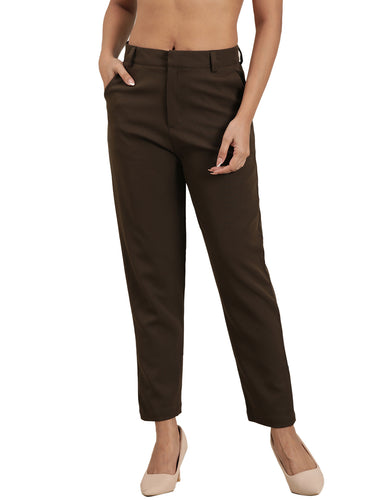 Femmora Women’s High-Rise Narrow Fit Trousers with 2 Side Pockets | Slim Formal Work Pants for Office & Business Wear |Premium Polyester Fabric Bottoms | Olive|Pack of 1 Hover