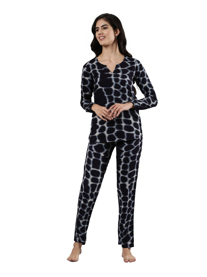 Women's Night Suit Set, Rayon, Abstract Print, Elastic Waistband