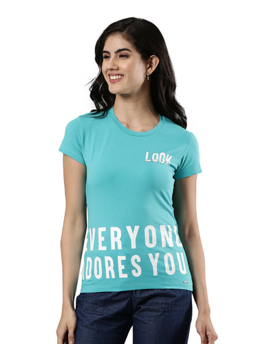 Printed Round Neck T-shirt, Cotton Fabric for Women|Half Sleeves Ceramic