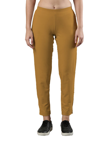 Women's Trouleg, Cotton Fabric with Elastic Waistband and Zip Pockets Mustard