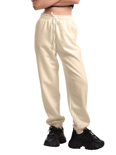 Femmora Premium 100% Cotton Winter Jogger for Women | Soft Knitted Fabric | High-Rise Waist, Relaxed Fit, Drawstring Closure & 2 Side Pockets | Cozy & Breathable Lounge Joggers – Beige (Pack of 1)