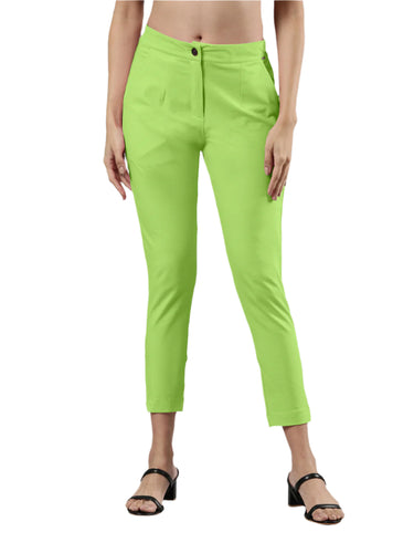 Women's Smart Pants, Cotton Fabric with Zip Button Closure and Pockets Fast Green