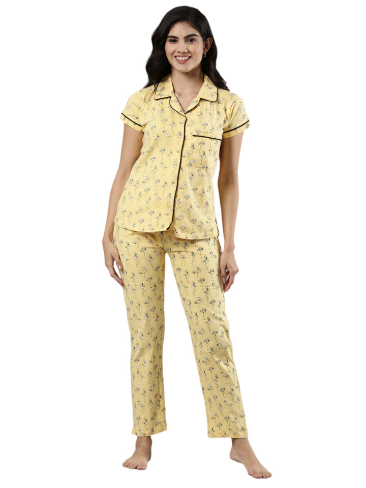 Women's Half Sleeve Top and Long Bottom Set | Soft Cotton, Drawstring Waistband, 2 Pockets, Abstract Print