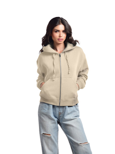 Femmora Premium 100% Cotton Fleece Long Sleeve Oversized Zipped Hoodie for Women | Loose Fit| Knitted fabric | Kangaroo Pocket and Dropped Shoulder – Beige(Pack of 1)