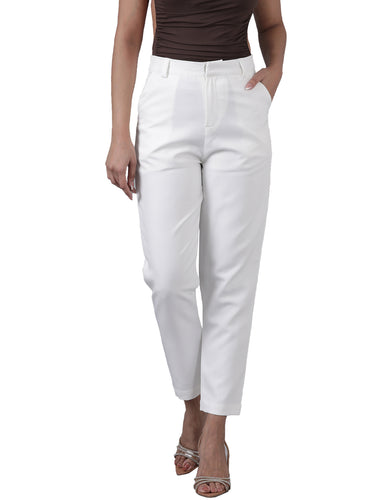 Femmora Women’s High-Rise Narrow Fit Trousers with 2 Side Pockets | Slim Formal Work Pants for Office & Business Wear |Premium Polyester Fabric Bottoms | Off.White |Pack of 1
