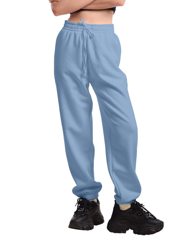 Femmora Premium 100% Cotton Winter Jogger for Women | Soft Knitted Fabric | High-Rise Waist, Relaxed Fit, Drawstring Closure & 2 Side Pockets | Cozy & Breathable Lounge Joggers – Pastel Blue (Pack of 1)