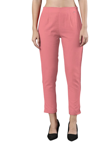 Straight Pant | Breathable Cotton, Side Zip and Button Pink Blush