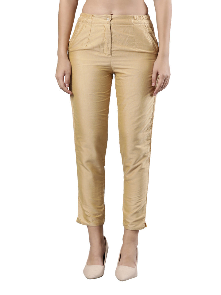 Women's Fancy Hem Pants, Silk Cotton Fabric with Zip Button Closure