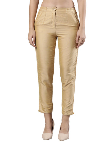 Women's Fancy Hem Pants, Silk Cotton Fabric with Zip Button Closure