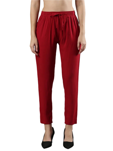 Relaxed Fit Pant | Soft Rayon, Drawstring Waistband, 2 Pockets Maroon