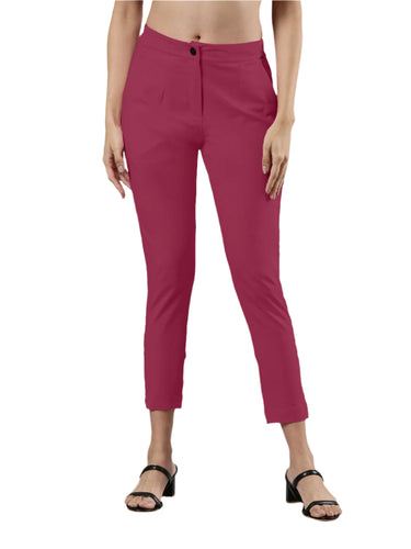 Women's Smart Pants, Cotton Fabric with Zip Button Closure and Pockets Mellow cherry