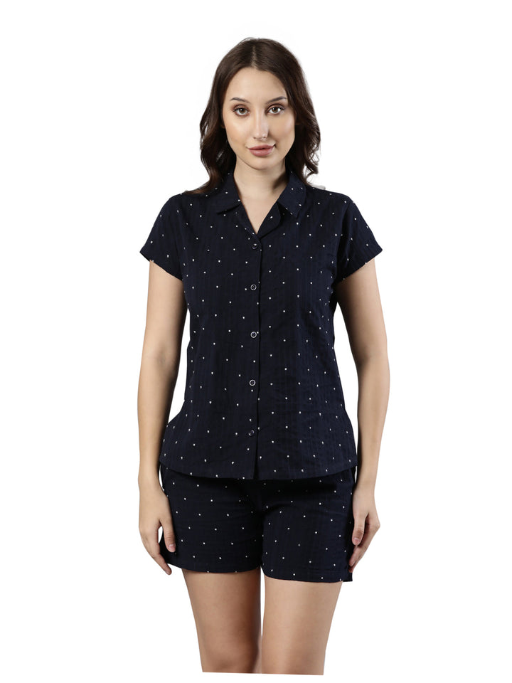 Night Suit Set, Polka Dot Print with Cotton Fabric and Drawstring Waist