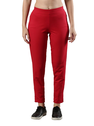 Women's Trouleg, Cotton Fabric with Elastic Waistband and Zip Pockets Chilli Red