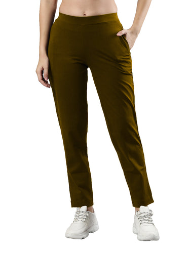 Women's Trouleg, Cotton Fabric with Elastic Waistband and Zip Pockets Mud