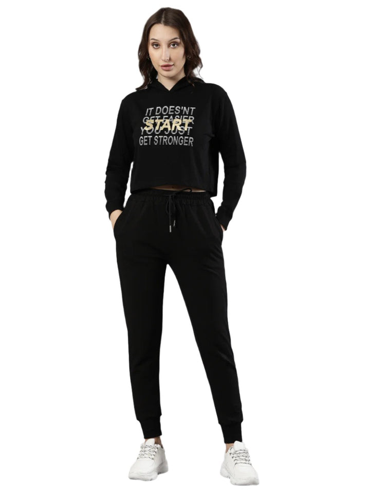 Crop Hoodie and Long Pants Set, Cotton Fabric with Drawstring Waist|Airport Look