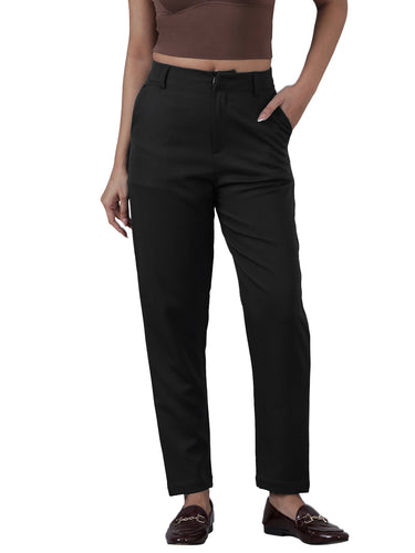 Femmora Women’s High-Rise Narrow Fit Trousers with 2 Side Pockets | Slim Formal Work Pants for Office & Business Wear |Premium Polyester Fabric Bottoms |Black|Pack of 1
