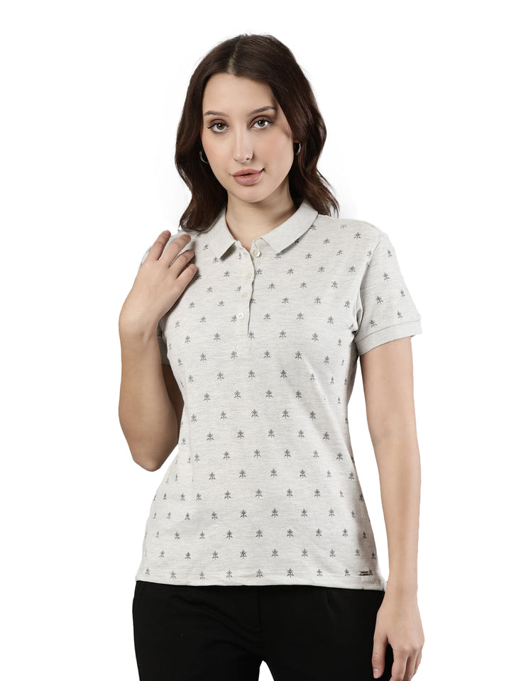 Floral Print Polo Pique T-shirt, Cotton Fabric with Button Placket