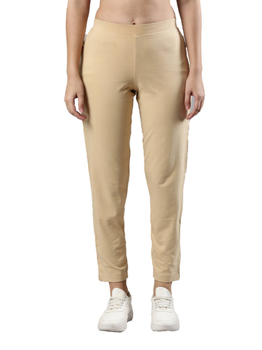 Women's Trouleg, Cotton Fabric with Elastic Waistband and Zip Pockets Sand Beige
