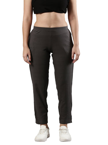 Women's Trouleg, Cotton Fabric with Elastic Waistband and Zip Pockets Stone Grey