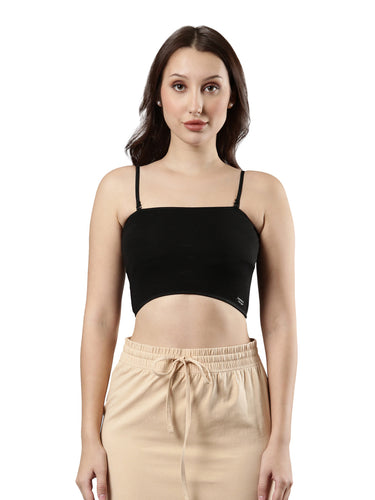 Women's Cotton Crop Top with Adjustable Straps and Detachable Pads Black