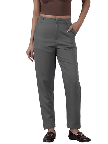 Femmora Women’s High-Rise Narrow Fit Trousers with 2 Side Pockets | Slim Formal Work Pants for Office & Business Wear |Premium Polyester Fabric Bottoms |Deep Grey|Pack of 1