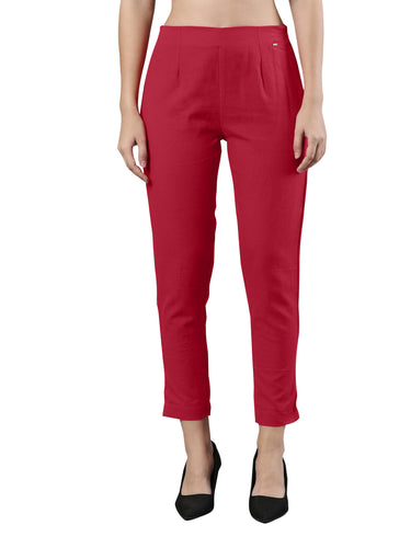 Straight Pant | Breathable Cotton, Side Zip and Button Fuschia
