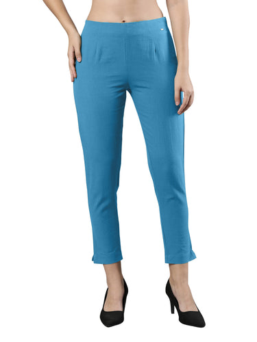 Straight Pant | Breathable Cotton, Side Zip and Button Persian Blue