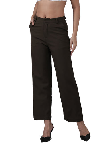 Femmora Women’s High-Rise Straight Fit Trousers with 2 Side Pockets | Stretch Formal Bottoms in Polyester Blend | Lightweight Workwear Pants |Olive|Pack of 1