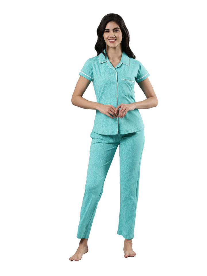 Women's Half Sleeve Top and Long Bottom Set | Soft Cotton, Drawstring Waistband, 2 Pockets, Abstract Print