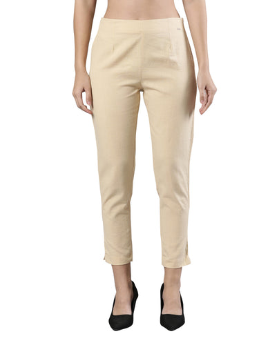 Straight Pant | Breathable Cotton, Side Zip and Button Sand Beige