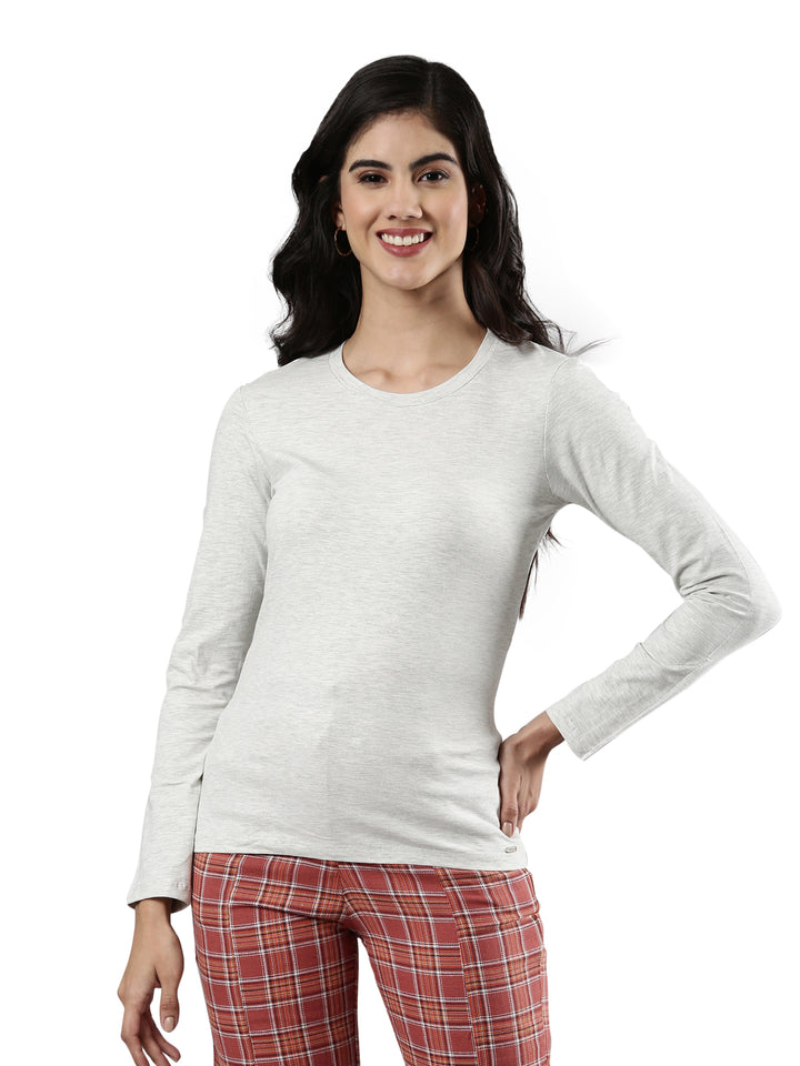 Round Neck Full Sleeve T-shirt, Cotton Fabric for Women