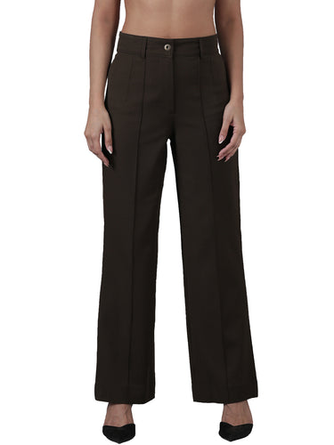 Femmora Women’s High-Rise Straight Fit Trousers with Front Pintuck Detail,Lightweight Workwear Bottoms | Olive|Pack of 1