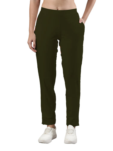 Women's Trouleg, Cotton Fabric with Elastic Waistband and Zip Pockets Pine Green