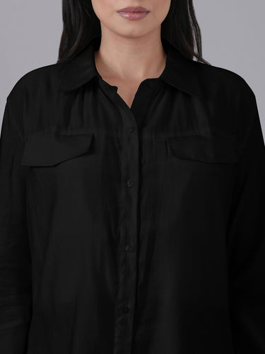 Femmora Women’s Solid Full Sleeve  Shirt | Lightweight 80% Viscose 20% Polyester  with Turn-Down Collar, Rounded Hem & Button-Up Front | Casual & Office Wear | Black |Pack of 1 Hover