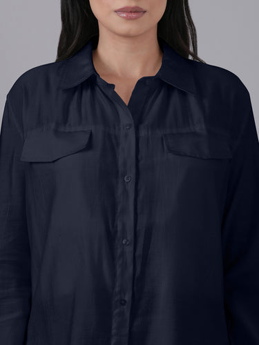 Femmora Women’s Solid Full Sleeve  Shirt | Lightweight 80% Viscose 20% Polyester  with Turn-Down Collar, Rounded Hem & Button-Up Front | Casual & Office Wear | Navy |Pack of 1 Hover