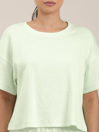 Femmora Women’s Cotton Co-Ord Set | 2-Piece Lounge Outfit with Boxy Top & Shorts in Soft Waffle Jersey Fabric | Relaxed Fit Casual Sleepwear & Loungewear | Mint Green |Set of 1 Hover