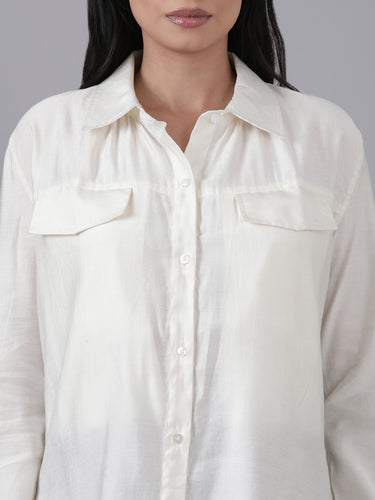 Femmora Women’s Solid Full Sleeve  Shirt | Lightweight 80% Viscose 20% Polyester  with Turn-Down Collar, Rounded Hem & Button-Up Front | Casual & Office Wear | White|Pack of 1 Hover