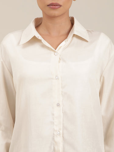 Femmora Women’s  Shirt in Soft Bsy Satin-Viscose | Regular Fit Full Sleeve Button-Up Shirt with Rounded Hem | Casual & Office Wear | Off.White |Pack of 1 Hover