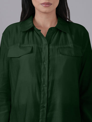 Femmora Women’s Solid Full Sleeve  Shirt | Lightweight 80% Viscose 20% Polyester  with Turn-Down Collar, Rounded Hem & Button-Up Front | Casual & Office Wear | Olive|Pack of 1 Hover