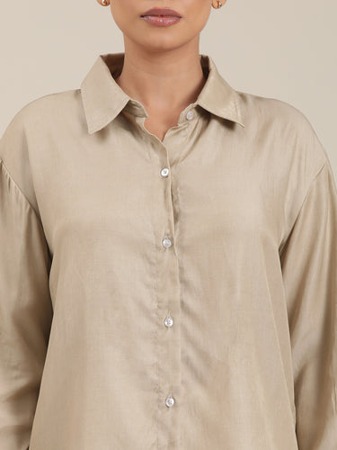 Femmora Women’s  Shirt in Soft Bsy Satin-Viscose | Regular Fit Full Sleeve Button-Up Shirt with Rounded Hem | Casual & Office Wear | Moca Brown |Pack of 1 Hover