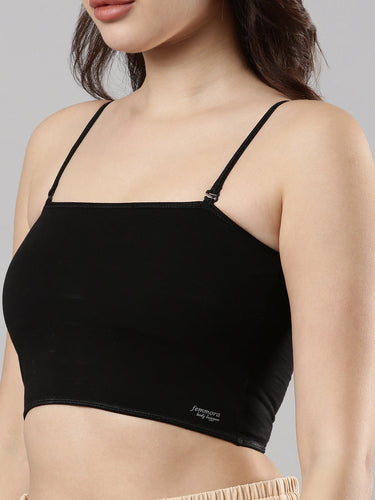 Women's Cotton Crop Top with Adjustable Straps and Detachable Pads Black Hover