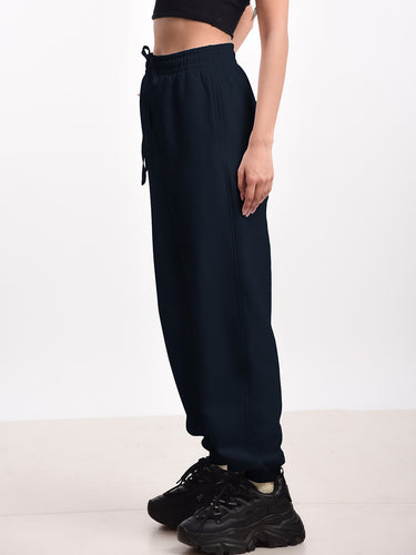 Femmora Premium 100% Cotton Winter Jogger for Women | Soft Knitted Fabric | High-Rise Waist, Relaxed Fit, Drawstring Closure & 2 Side Pockets | Cozy & Breathable Lounge Joggers – Navy (Pack of 1) Hover