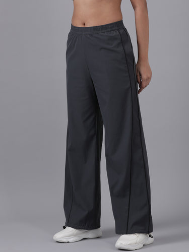 Femmora Women’s Wide Leg Track Pants | High Waisted Casual Lounge Trousers with Piping Detail, Smocked Waist & Adjustable Hem | Stretch Polyester Spandex Bottoms with Pockets | Grey |Pack of 1 Hover